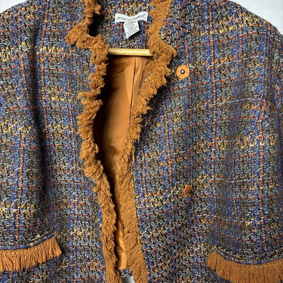 Womens 14 Boxed Wool Blend Top Fringe Trims Career Preppy Academic Office Fall - Picture 5 of 6